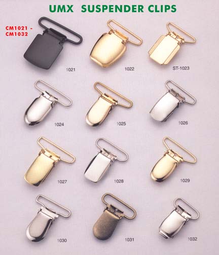 Suspender clips, clips, buckle clips, belt clips, apparel clips, footware clips,
leather goods clips, series 3.