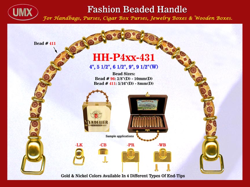 HH-Pxx-431 Beaded Handle with Flower Barrel Tube Beads and Gold Color Beads For Wholesale Handbag Making Supplies