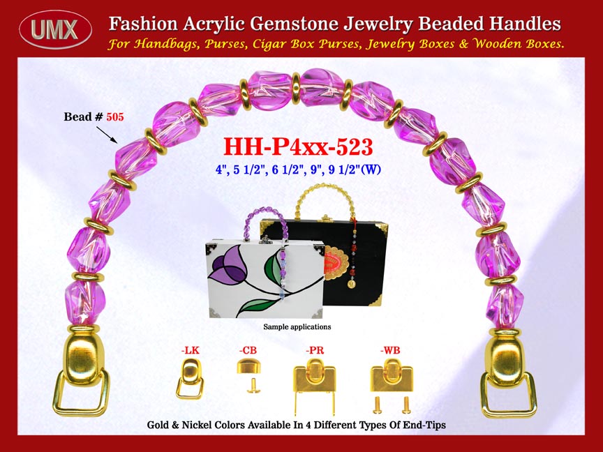 We are supplier of women's fabric handbag making hardware Supplies. Our wholesale women's fabric handbag handles are fashioned from amethyst gemstone beads - acrylic amethyst beads.