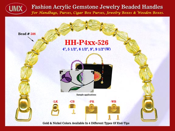 We are supplier of women's organizer handbag making hardware supplies. Our wholesale women's organizer handbag handles are fashioned from citrine gemstone beads - acrylic citrine beads.