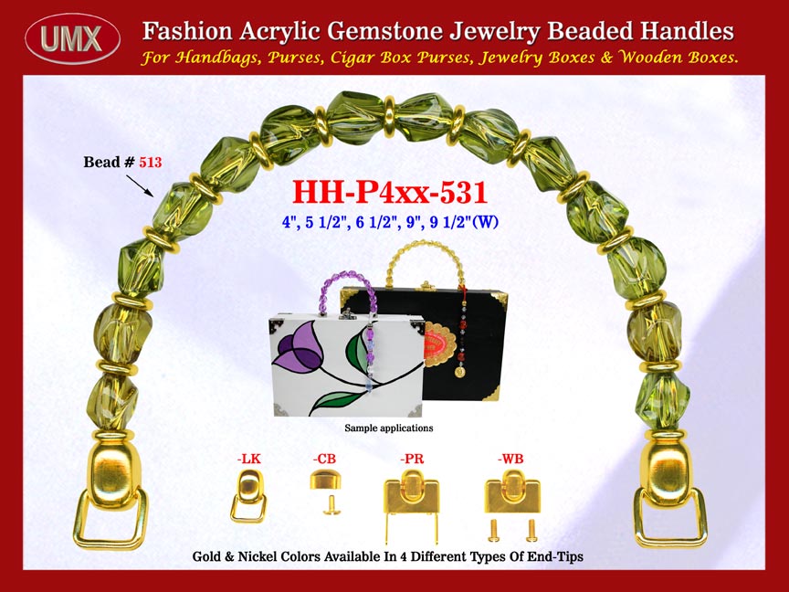 We are supplier of women's unique handbag making hardware supplies. Our wholesale women's unique handbag handles are fashioned from tourmaline gemstone beads - acrylic tourmaline beads.