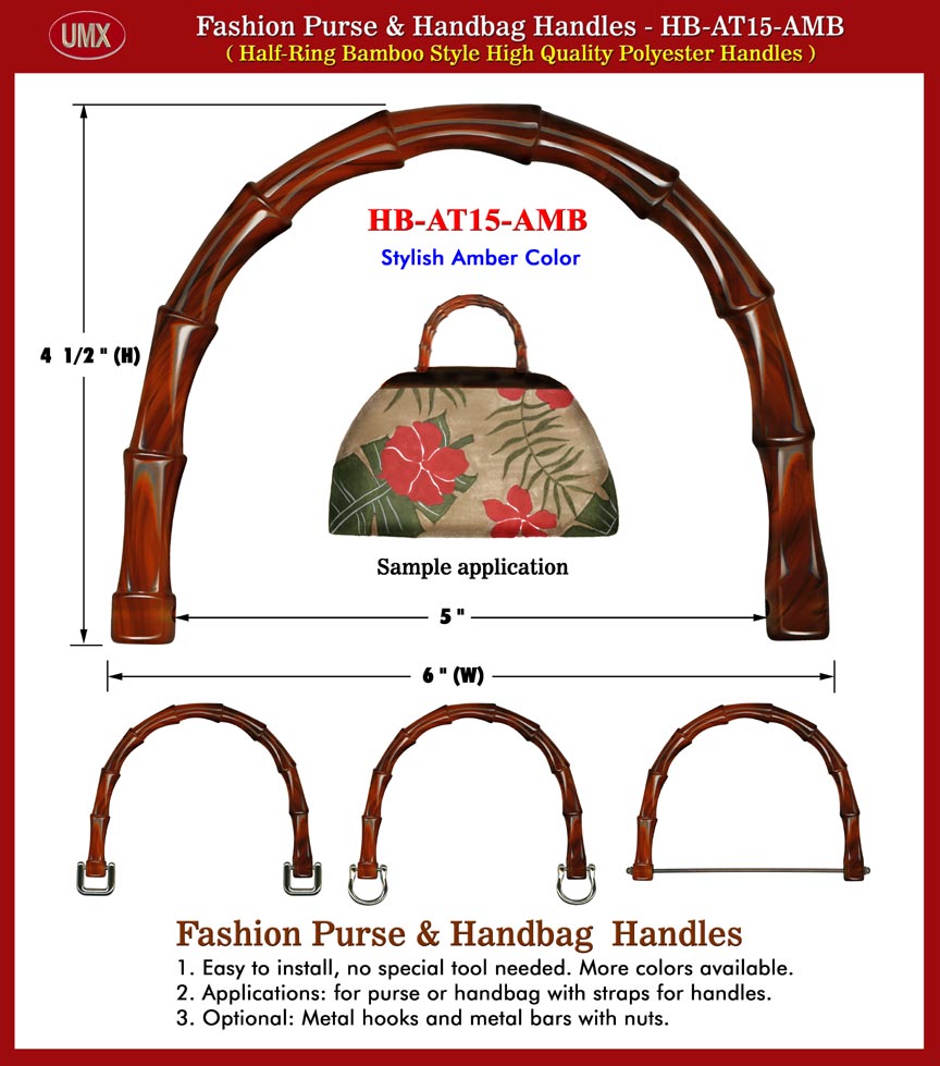 Fashion Purse and Handbag Polyester Plastic Handle - Amber Color Bamboo Style
Handles