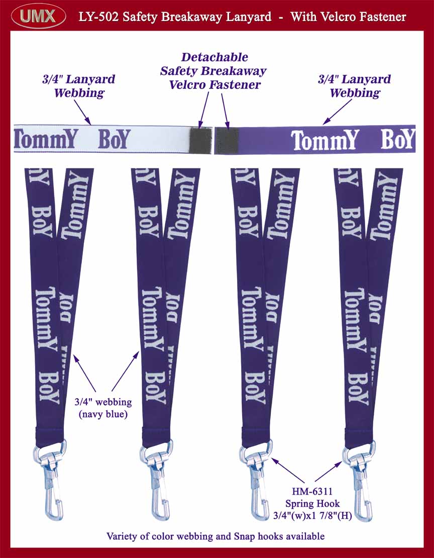 Safety Lanyards with Velcro Tape Fastener: Safety Breakaway and Detachable Lanyard