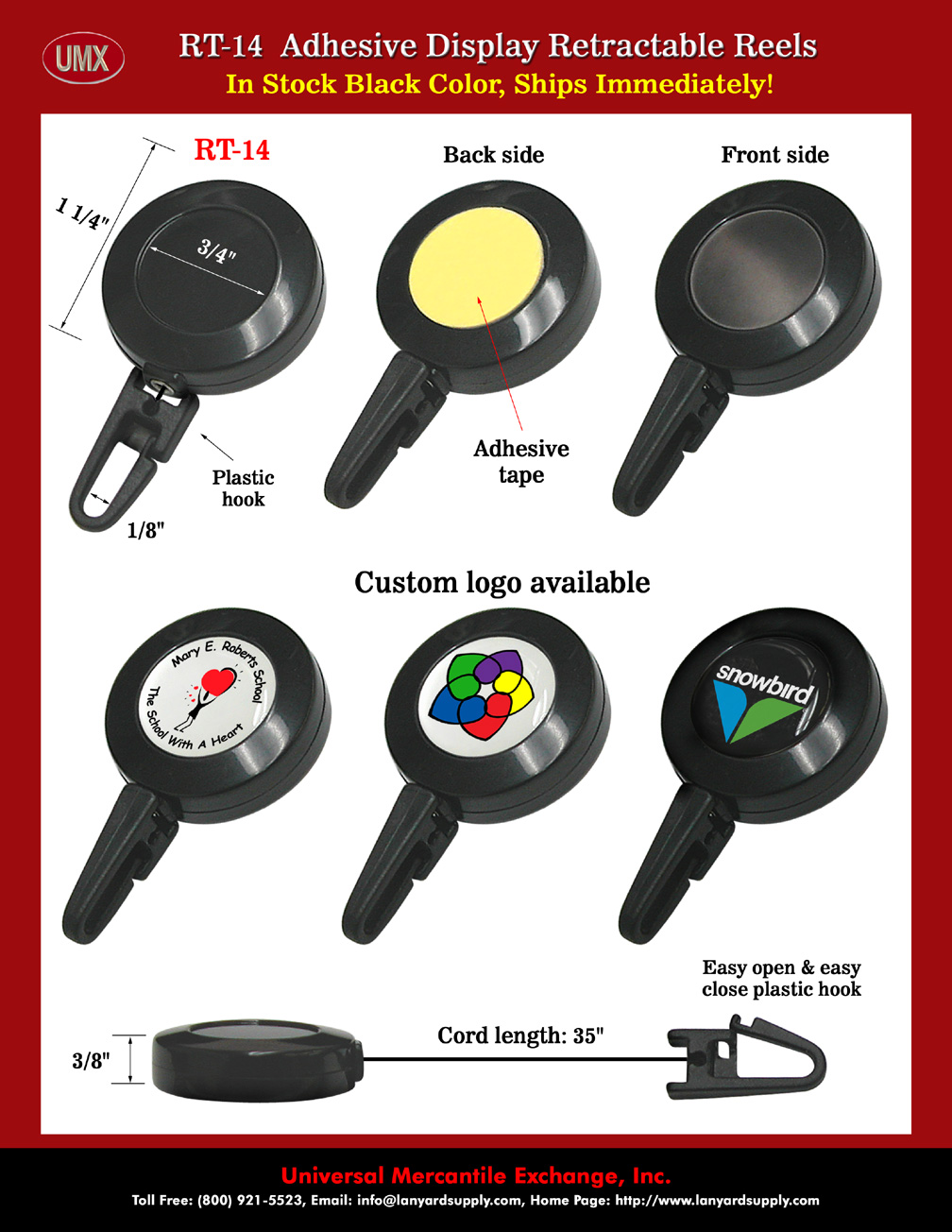 RT-14 Adhesive Retractable Display With Plastic Ez-Hooks.