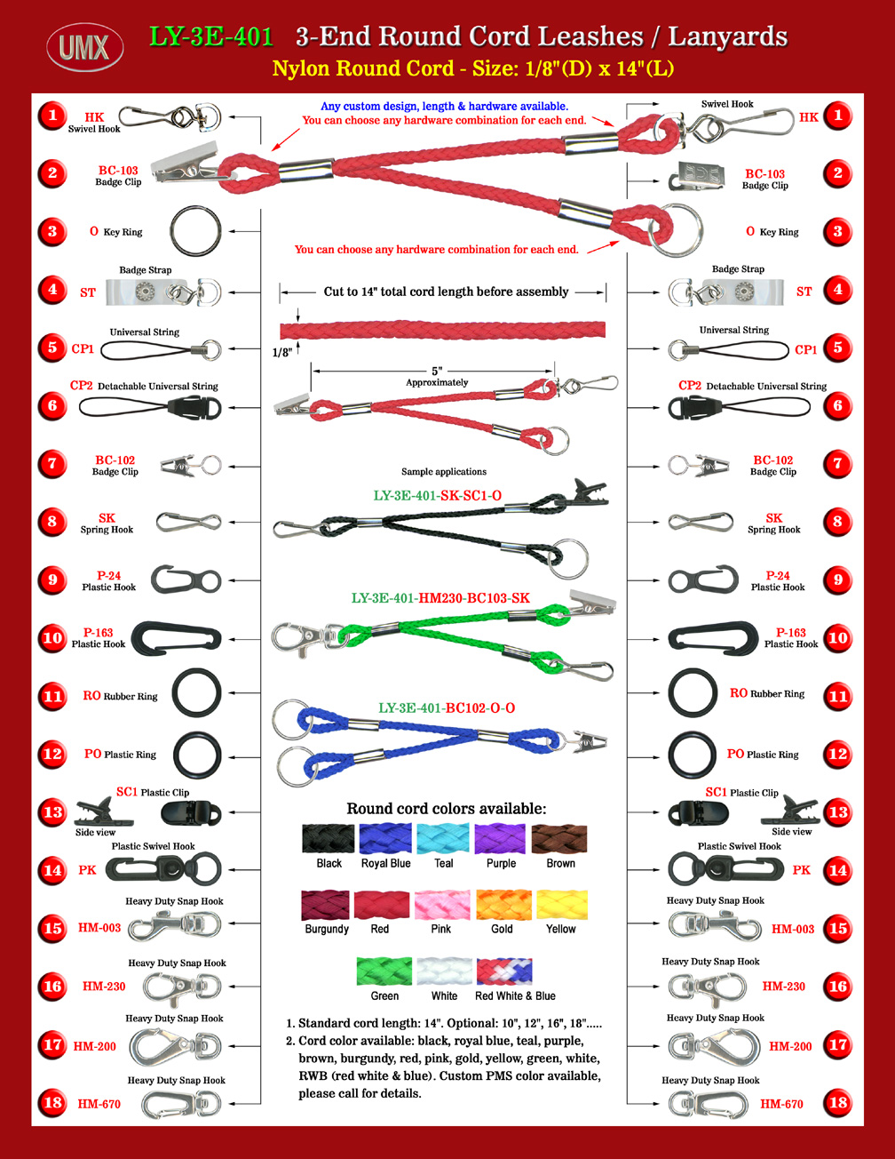 The Flexible 3-End 1/8" Braided Nylon Round Cord Leashes.