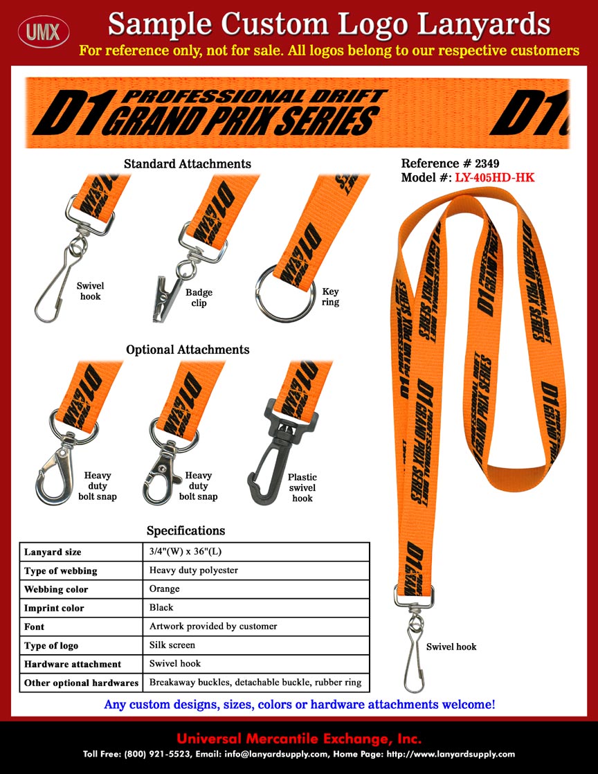 3/4" Custom Printed: D1 Professional Drift Grand Prix Series Computer Games Sales Promotional Lanyards.