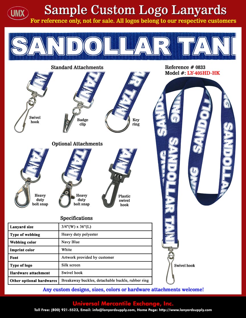 3/4" Custom Lanyards: Sandollar Tanning - North Alabama's Premier Tanning Salon!