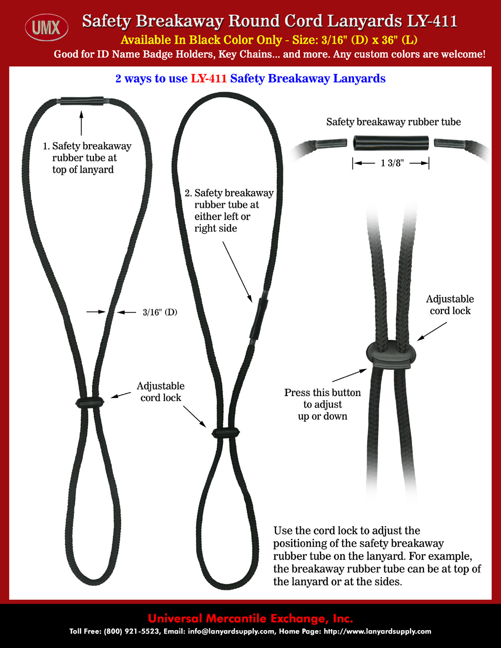 Round Cord Lanyards, Safety Cord Lanyards: LY-411 Plain Safety Breakaway ID Lanyards