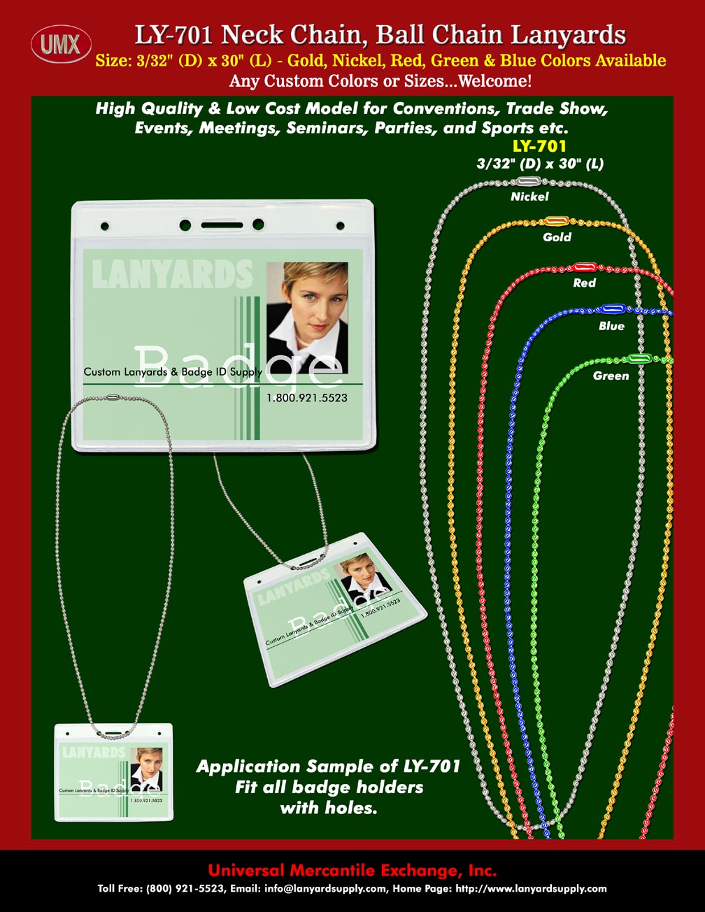 Neck Lanyards:  High Quality and Low Cost LY-701 Neck-Chains or Ball-Chain Neck Lanyard Supply