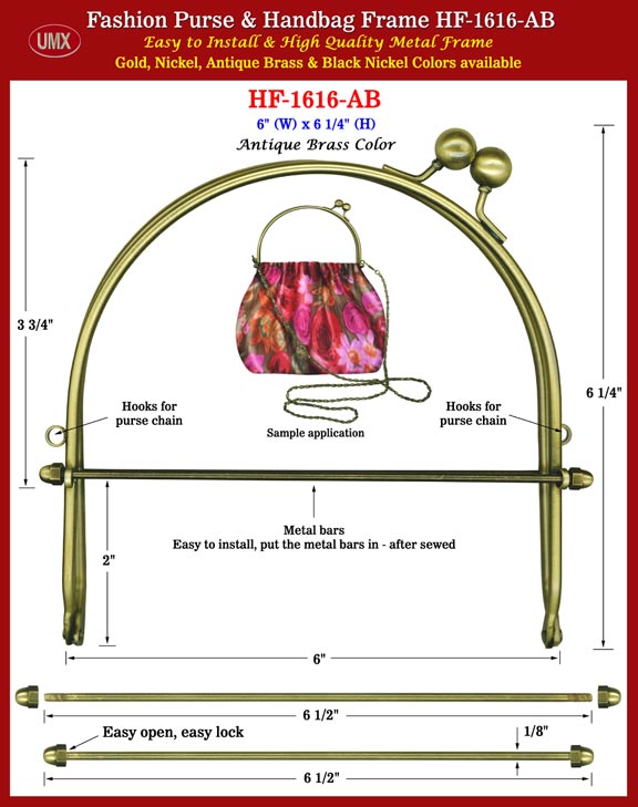 UMX Purse Frame with Metal Bars HF-1616-Black Nickel Color Series