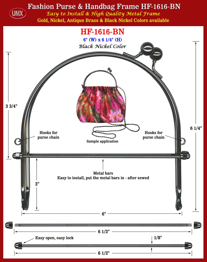 Purse Frame with Metal Bars HF-1616-Black Nickel Color Series